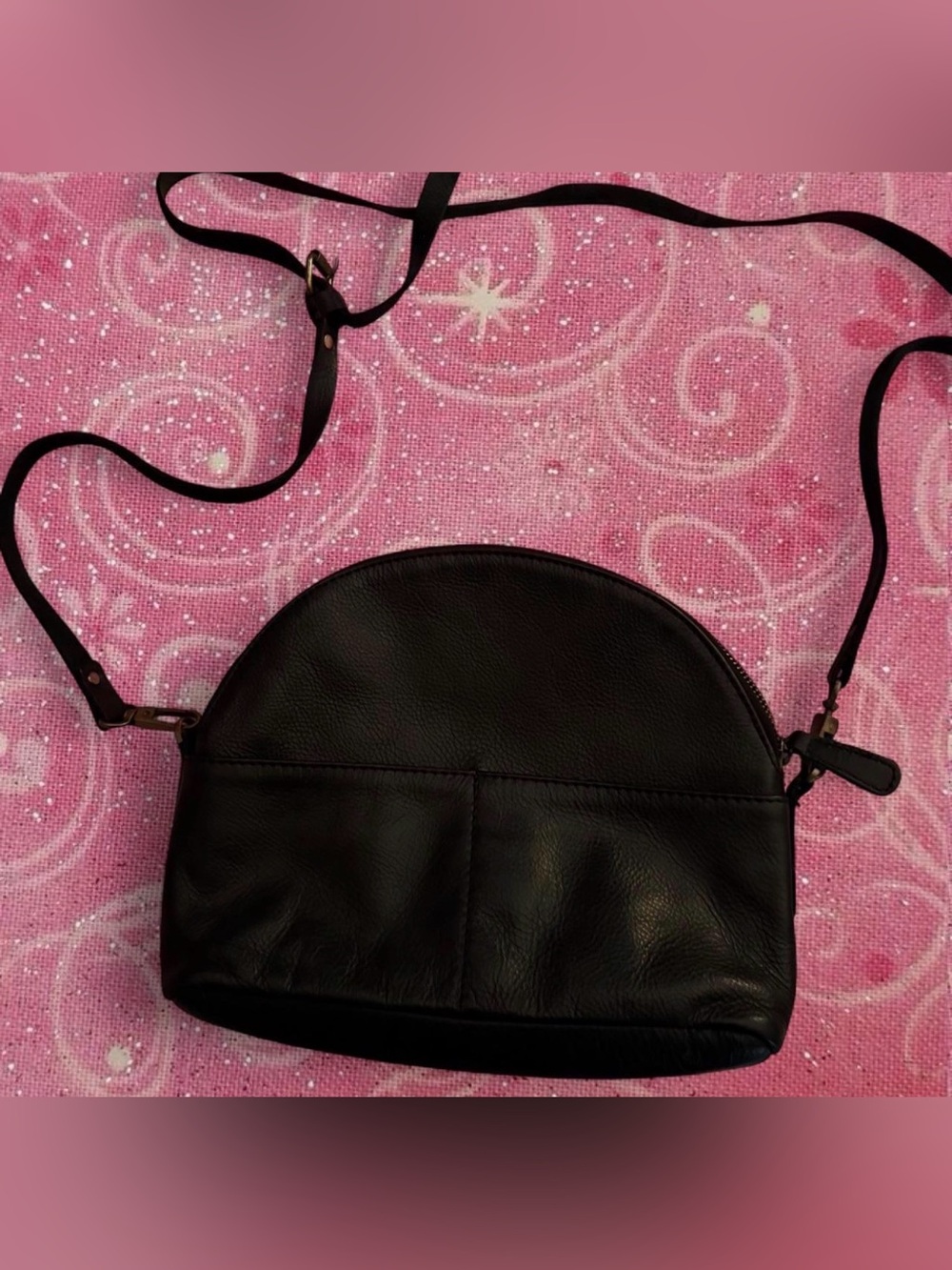 Black Leather Half-Moon Crossbody Bag - Minimal Everyday Carry